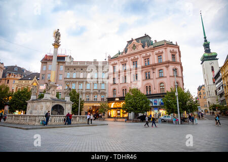 Brno, République tchèque - 3.05.2019 : la colonne de la peste sur la place de la liberté à Brno, Moravie, République Tchèque Banque D'Images