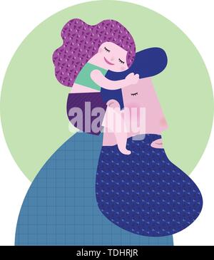 Papa avec petite fille sur ses épaules, vector illustration Illustration de Vecteur