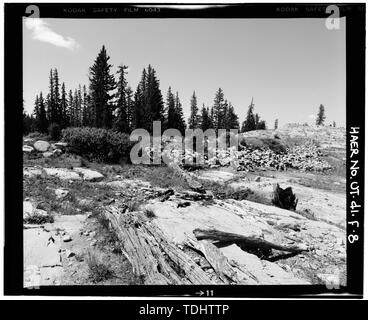 Vue générale de la digue, montrant face amont, en regardant vers le sud - haute montagne barrages dans l'unité de Bonneville, Barrage du Lac Long, forêt nationale de Wasatch, Kamas, Comté de Summit, UT ; Service national des forêts ; Provo Reservoir Company ; Union Reservoir Company Banque D'Images