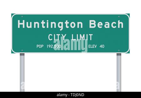 Vector illustration de la limite de la ville de Huntington Beach green road sign Illustration de Vecteur