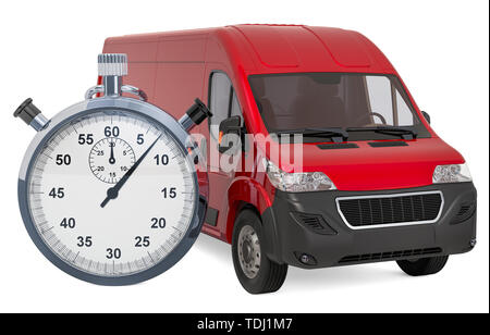 Livraison commerciale van avec chronomètre. Livraison rapide, rendu 3D concept isolé sur fond blanc Banque D'Images