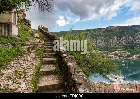 L'étape chemin de château au-dessus de la vieille ville de Kotor au Monténégro Banque D'Images