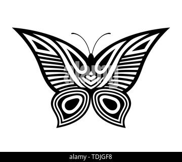 Abstract illustration papillon décoratif, isolé sur fond blanc. Motif de tatouage. Icône vecteur, symbole. Illustration de Vecteur