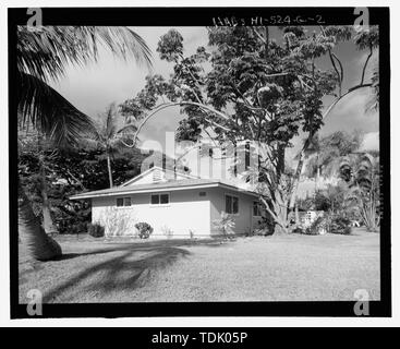 Vue OBLIQUE DU SUD - CAMP H.M. SMITH ET TRAVAUX PUBLICS MARINE CENTER MANANA TITRE VII ; (CAPEHART) LE LOGEMENT, TROIS CHAMBRES SINGLE-FAMILY TYPE 7, bouleau, Orme, Cercle, Cercle de l'Orme, et date dur, Pearl City, comté de Honolulu, HI Banque D'Images