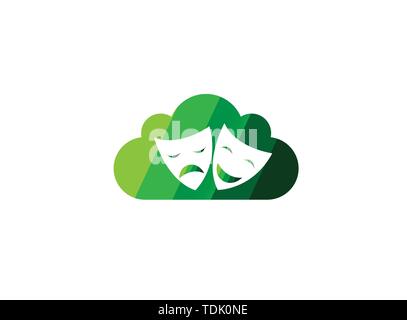 Masques de théâtre un double face à deux visages heureux et triste pour logo design illustration dans une icône de forme de nuage Illustration de Vecteur