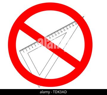 Pas d'arrêt ou de dirigeants et Triangle d'angles, des règles indiquées en centimètres et en pouces, interdiction interdit symbole d'arrêt. Illustration de Vecteur