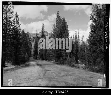 Vieux TIOGA ROAD VUE, PEUT MAINTENANT LAKE ROAD , À LA NEIGE À PLAT. Mont HOFFMAN AU CENTRE ARRIÈRE. À SW. Sig- N-37 49 34,6 29 58,2 - W-119 - Tioga Road, entre télévision et grue Tioga Pass, Yosemite Village, comté de Mariposa, CA Banque D'Images