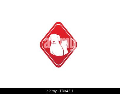 À côté d'un chien chat Pet friendly family logo design illustration dans une icône de forme Illustration de Vecteur