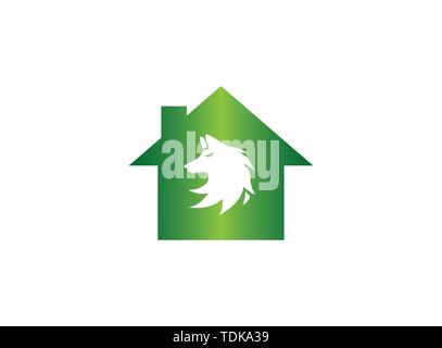 Logo tête de loup face fox illustration design illustration dans une forme d'accueil l'icône maison Illustration de Vecteur