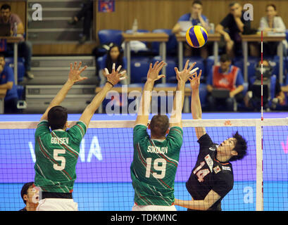 Varna, Bulgarie. 15 Juin, 2019. Dans la droite Yuki ISHIKAWA (Japon), .mens volley-ball Ligue des Nations Unies, 2019, semaine 3 tour préliminaire contre le Japon, la Bulgarie, Varna Bulgarie ./, Palais de la Culture et des Sports, le 15 juin 2019, .dans la semaine 3 dans la ronde préliminaire de la Ligue des nations de volley-ball hommes jouent les équipes nationales de la Bulgarie, le Japon, l'Italie et l'Australie à Sofia à la mer Noire, de crédit : Wolfgang Fehrmann/ZUMA/Alamy Fil Live News Banque D'Images