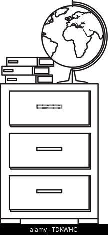 Planète monde map et livres dans tiroir Illustration de Vecteur