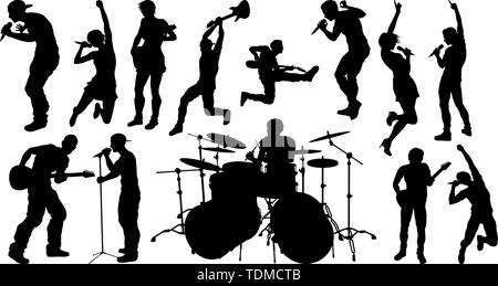 Guitariste musiciens batteur signataire Silhouettes Illustration de Vecteur