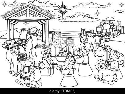 Dessin animé de Noël Crèche Illustration de Vecteur