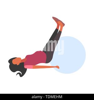 Pregnant woman lying on gymnastic ball girl doing exercises avec entraînement fitball Vie saine grossesse fitness concept télévision pleine longueur Illustration de Vecteur