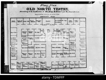 Photocopie DE DESSIN PAR WILLIAM F. CODD, ch. 1820 - Premier Congregational Church (Nord sacristie), Beacon Hill, la rue Centre, Nantucket, comté de Nantucket, MA ; White, Timothy Banque D'Images