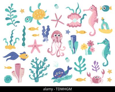 Ensemble de plantes marines et aquatiques d'habitants. Pour votre conception d'illustration vectorielle Illustration de Vecteur