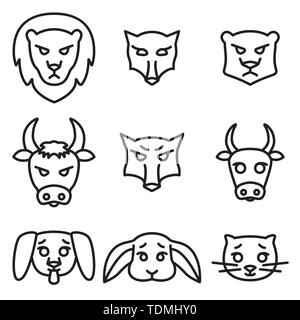 Ensemble d'icônes ou de logos avec les sauvages, et les animaux de ferme. Illustration Vecteur de style linéaire. Illustration de Vecteur