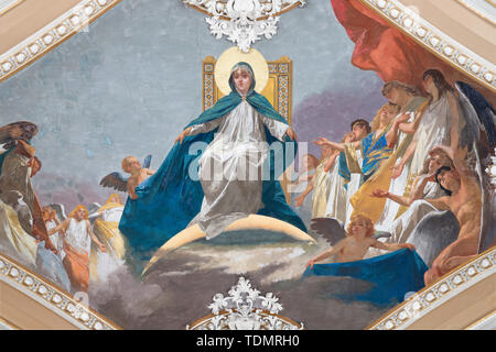 Catane, Italie - 6 avril 2018 : la fresque de l'Immaculée Conception dans l'église Basilique Maria Santissima dell'Elemosina par Giuseppe Sciuti (1896). Banque D'Images