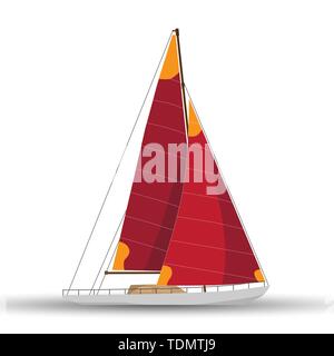 Voilier avec voiles rouge sur fond blanc Illustration de Vecteur