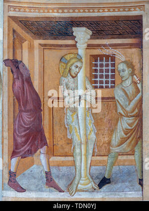 Côme, Italie - 9 mai 2015 : l'ancienne fresque de flagellation de Jésus dans l'église basilique San Abbondio par artiste inconnu lui qui orchestre le di San Lorenzo".