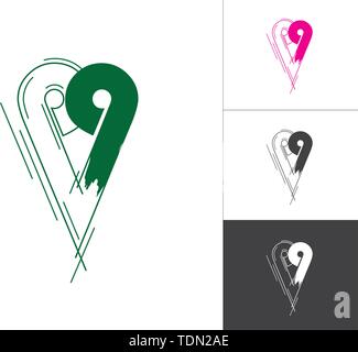 Alphabet et Numéro de création Logotype Croquis Concept en vecteur. Résumé des éléments de conception moderne du Logo en vert et rose. Alphabet et numéro 9 P Illustration de Vecteur