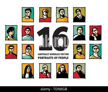 Doodles personnes avatars portraits visages abstrait. Vector illustration couleur EPS8 Illustration de Vecteur