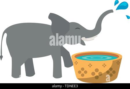 Pot de l'eau potable éléphant cartoon Illustration de Vecteur