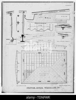 Photocopie des dessins (mesurée à partir de plans de bâtiments publics . . . Custom House, un bureau de poste et de la Cour supérieure (Wheeling, Virginie), 1855.) A. B. jeune architecte PLAN 1855 ET LES ARTICLES MONTRANT LA CONSTRUCTION DE TOIT (dessin n° 5') - U.S. Custom House, marché et 16e rues, Wheeling, WV, comté de l'Ohio ; Young, UN B Banque D'Images