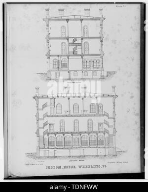 Photocopie des dessins (mesurée à partir de plans de bâtiments publics . . . Custom House, un bureau de poste et de la Cour supérieure (Wheeling, Virginie), 1855.) A. B. jeune architecte 1855 section transversale et longitudinale (SECTION 'Dessin n° 4.') - U.S. Custom House, marché et 16e rues, Wheeling, WV, comté de l'Ohio ; Young, UN B Banque D'Images