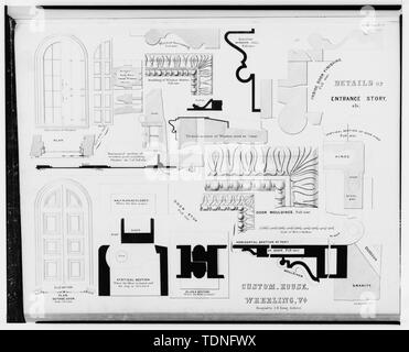 Photocopie des dessins (mesurée à partir de plans de bâtiments publics . . . Custom House, un bureau de poste et de la Cour supérieure (Wheeling, Virginie), 1855.) A. B. Young, architecte 1855 DÉTAILS DE L'histoire, montrant d'entrée élévations et sections des portes et des fenêtres ('Dessin N°8') - U.S. Custom House, marché et 16e rues, Wheeling, WV, comté de l'Ohio ; Young, UN B Banque D'Images