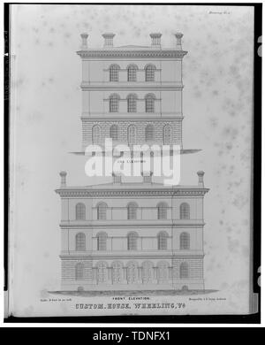 Photocopie des dessins (mesurée à partir de plans de bâtiments publics . . . Custom House, un bureau de poste et de la Cour supérieure (Wheeling, Virginie), 1855.) A. B. Young, architecte 1855 Des élévations des façades AVANT ET FIN - U.S. Custom House, marché et 16e rues, Wheeling, WV, comté de l'Ohio ; Young, UN B Banque D'Images