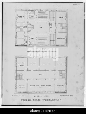 Photocopie des dessins (mesurée à partir de plans de bâtiments publics . . . Custom House, un bureau de poste et de la Cour supérieure (Wheeling, Virginie), 1855.) A. B. Young, PLANS D'ARCHITECTE 1855 DEUXIÈME ET TROISIÈME ÉTAGES ('Dessin N°2') - U.S. Custom House, marché et 16e rues, Wheeling, WV, comté de l'Ohio ; Young, UN B Banque D'Images