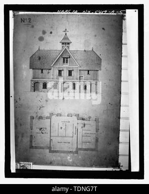 Photocopie de l'original (le dessin architectural original dans la collection de la bibliothèque au collège Vassar) paraphé par A. J. Downing et datée 1850. PLAN D'ÉTAGE ET D'élévation arrière - Springside, Grange et stable, rue Academy, Poughkeepsie, Dutchess County, NY Banque D'Images