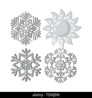 Neige, neige,soleil,chaleur,congelés,brûler,flocon,tomber,hiver,glace,medical,la douleur,la maladie,dermatologie,healthcare,set,icône,,illustration,collection,isolé,design,graphisme,élément,signer,gris,mono, vecteurs vecteur , Illustration de Vecteur