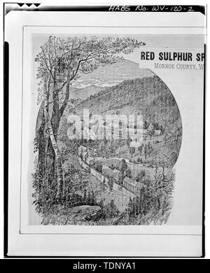 Photocopie de publicité (à partir de la collection du Dr Margaret Ballard, Union, West Virginia) fin du 19e siècle VUE AÉRIENNE DE LA VILLE - Red Sulphur Springs, Route 12, Salt Sulphur Springs, comté de Monroe, WV Banque D'Images