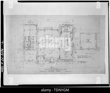 Photocopie de dessin architectural du (d'origine dans les Documents Collection, College of Environmental Design, Université de Californie, Berkeley, CA) Le 27 décembre 1921, l'architecte Julia Morgan, PREMIER ÉTAGE PLAN - John G. Kennedy House, 423, rue Chaucer, Palo Alto, comté de Santa Clara, CA Banque D'Images