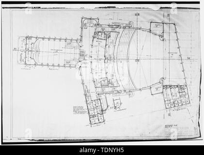 Photocopie de dessin architectural du (d'origine dans les fichiers de Milton T. Pflueger, AIA) PLAN MEZZANINE - Paramount Theatre, 2025 Broadway, Oakland, Alameda County, CA Banque D'Images