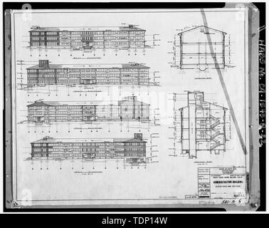 Photocopie de l'établissement situé à Archives nationales, San Bruno, Californie (Marine - 521-A-5). Élévations et sections ; mai 1941. - Mare Island Naval Shipyard, bureaux administratifs, Walnut Avenue, East side entre 7e et 8e rues, Vallejo, comté de Solano, CA Banque D'Images