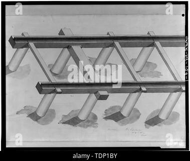 Photocopie de dessin montrant pile superstructure de voie de chemin de fer au début de la construction. Illustration originale dans la collection Degolyer, Dallas, Texas - Erie Railway, New Jersey, New York, Pennsylvanie, Caution, Broome County, NY Banque D'Images