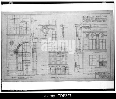 Photocopie de dessin (mesurée à partir de la Bibliothèque du Congrès) Arthur B. Heaton, architecte élévation avant, les détails des étages inférieurs, les détails des étages supérieurs - Wardman, Bâtiment K Street Northwest, Bloc 1400, Washington, District of Columbia, DC Banque D'Images