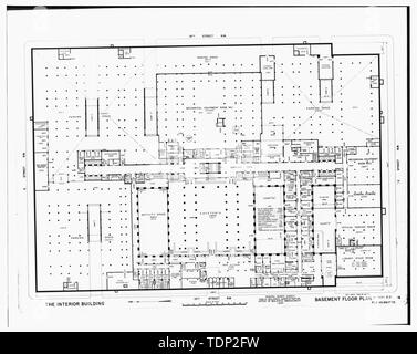 Photocopie de dessin (mesurée à partir de l'enregistrement National Center, Suitland, Maryland, R.G. 121-76-301, Boîte 83, n° 12 0020 DC ZZ) révisé par les travaux des 1947 SOUS-SOL - Plan du département américain de l'intérieur, dix-huitième et C Rue Northwest, Washington, District of Columbia, DC Banque D'Images