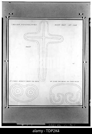 Photocopie de dimensions mesurées (lieu et date de l'original inconnu) Trois Pétroglyphes indiens - Indian Petroglyphs, Adrian, de Saint John, de VI Banque D'Images