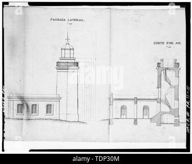 Photocopie de dimensions mesurées, ca. 1881 ; élévation latérale et de l'article (affichage) - escalier de los Morillos Faro de Cabo Rojo, Los Morillos de Cabo Rojo, Cabo Rojo, Cabo Rojo Municipio, communication ; département du commerce ; Commission ; phare central Sautter, Lemmonier, et Cie ; Murphy, Kevin, émetteur ; Morales, Luis, photographe ; Nistal-Moret, Benjamin, historien Banque D'Images