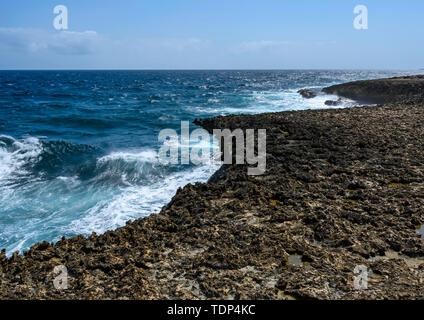 La roche de corail sur la côte de Shete Boka National Park, l'île des Petites Antilles, Curacao Banque D'Images