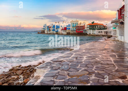 La petite Venise sur l'île de Mykonos, Grèce Banque D'Images