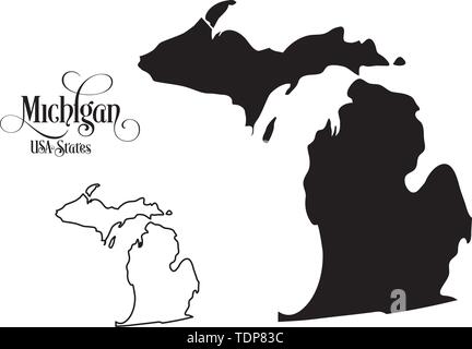 Carte des États-Unis d'Amérique (USA) État du Michigan - Illustration sur fond blanc. Illustration de Vecteur