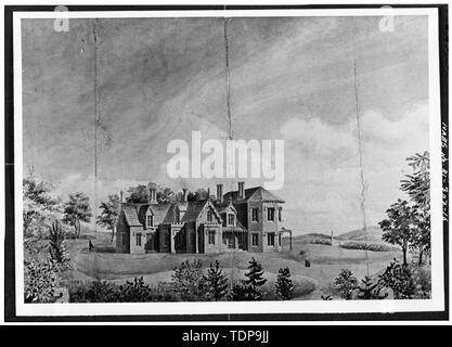 Photocopie de circa 1839 aquarelle de Richard Upjohn, architecte, dans la région de Avery Library, Columbia University, New York, New York LE RENDU DU POINT DE VUE DU SUD-OUEST - Kingscote, Bellevue Avenue et Bowery Street, Newport, Newport County, RI ; Upjohn, Richard ; Mason, George Champlin, Jr ; Blanc, Stanford ; Newton, Dudley ; Preservation Society of Newport County Banque D'Images