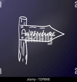 L'aventure. Publiez pointeur. Autocollant extérieur. Impression sur textile, T-shirt du club, design graphique. Vector illustration. Contour gris. Style de voyage. Pattern Illustration de Vecteur