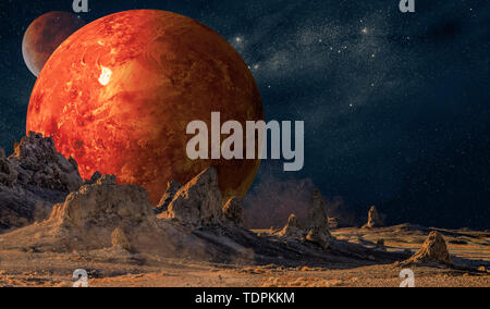 Vue de Vénus et de la lune à partir de la surface de Mars, une image composite Banque D'Images