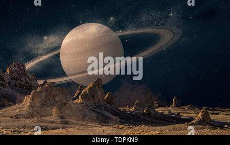 Vue de Saturne à partir de la surface de Mars, une image composite Banque D'Images